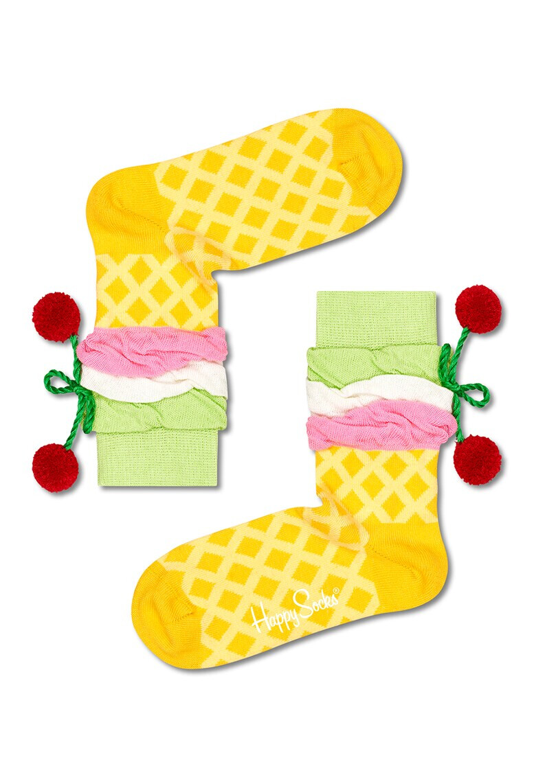 Happy Socks Десенирани дълги чорапи с помпони - Pepit.bg