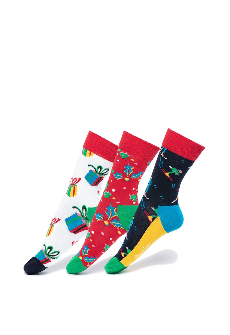 Happy Socks Унисекс чорапи с шарка - 3 чифта - Pepit.bg