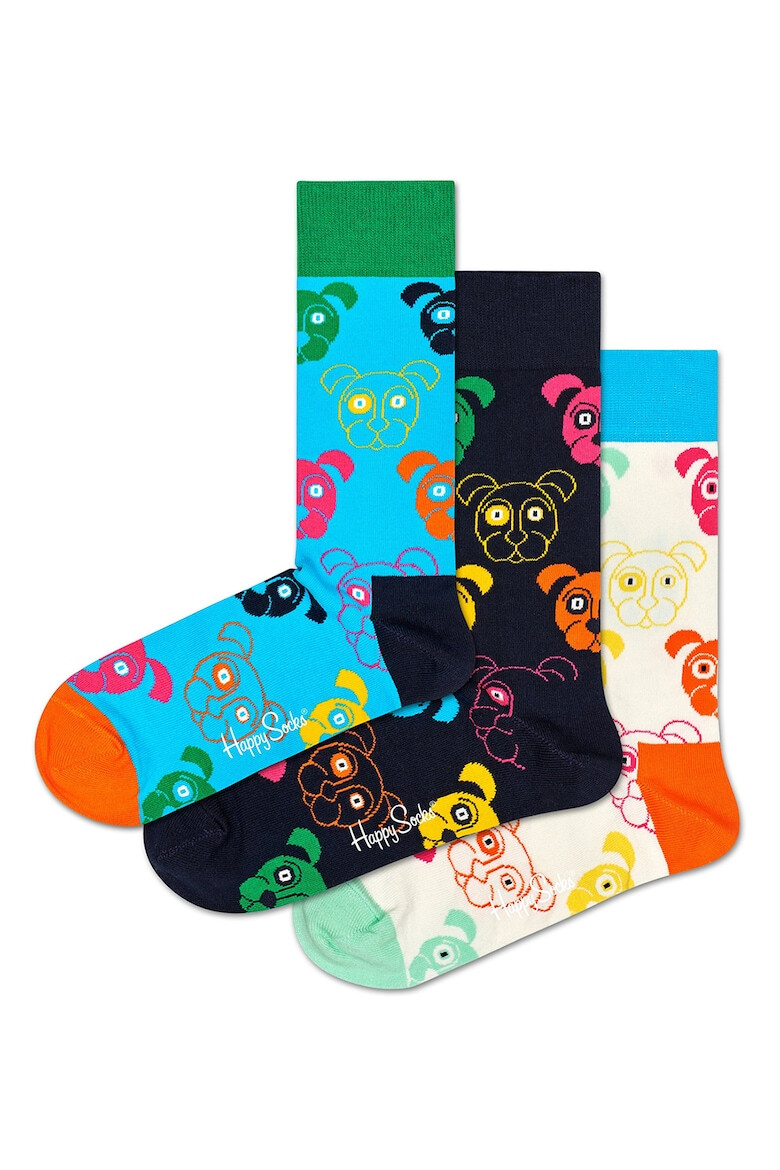 Happy Socks Унисекс чорапи с щампа на куче - 3 чифта - Pepit.bg