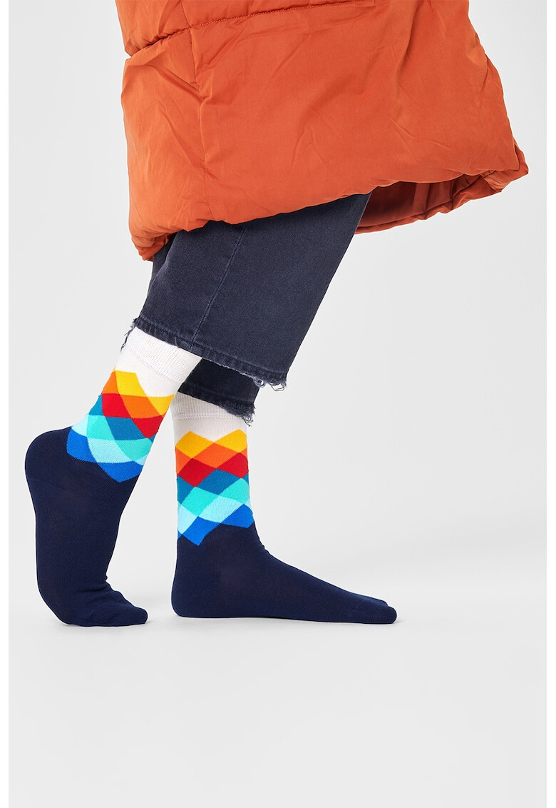 Happy Socks Унисекс дълги чорапи Faded Diamond - Pepit.bg