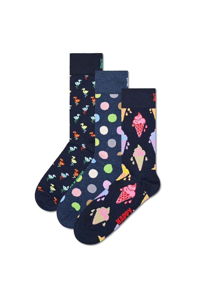 Happy Socks Унисекс дълги чорапи с десен - 3 чифта - Pepit.bg