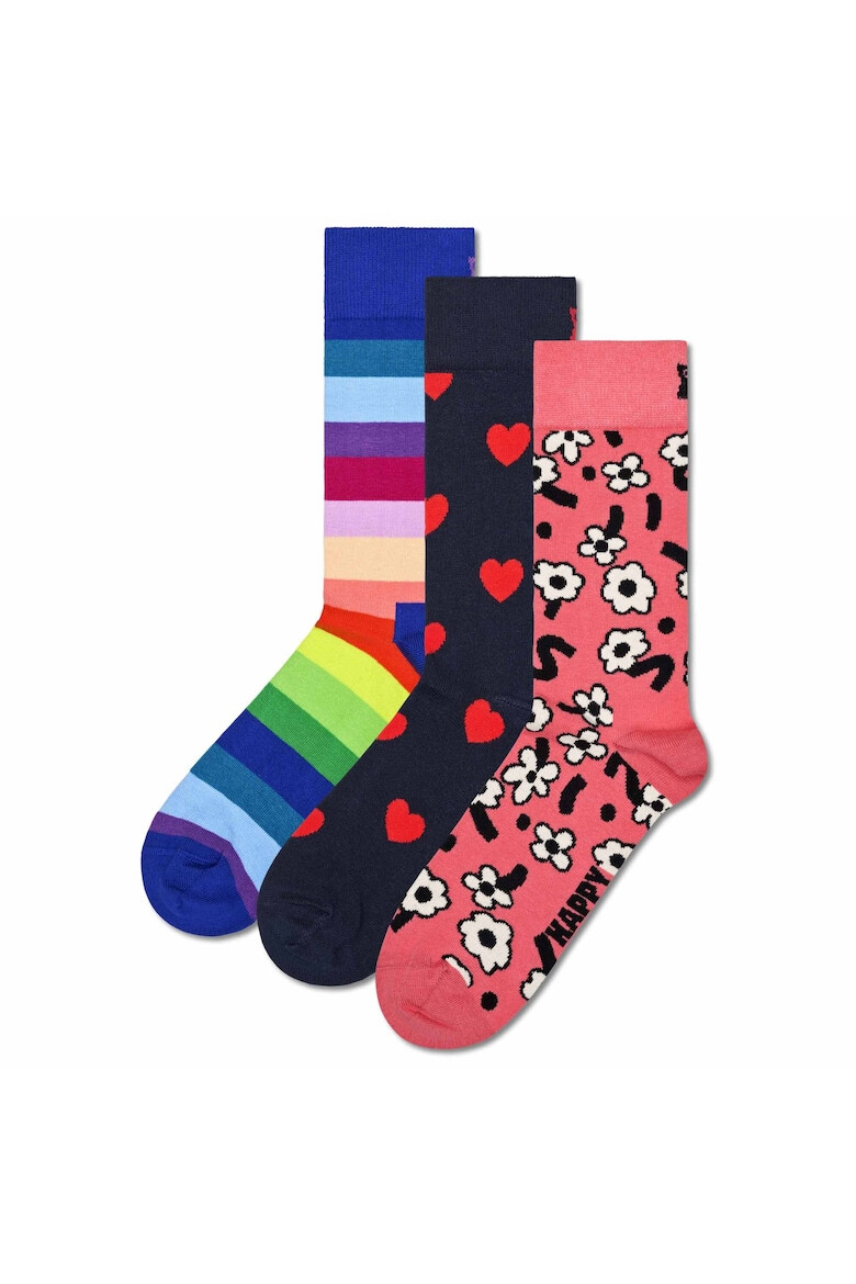 Happy Socks Унисекс дълги чорапи с десен - 3 чифта - Pepit.bg