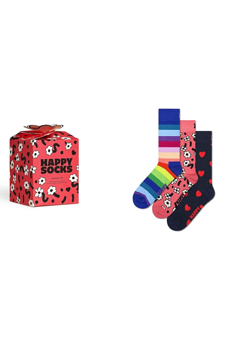 Happy Socks Унисекс дълги чорапи с десен - 3 чифта - Pepit.bg