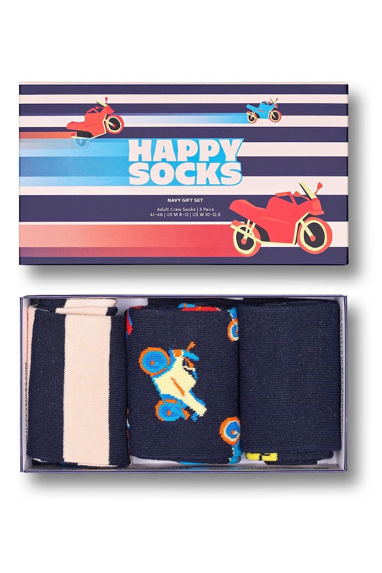 Happy Socks Унисекс дълги чорапи с десен - 3 чифта - Pepit.bg