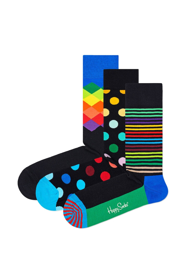 Happy Socks Унисекс дълги чорапи с десен - 3 чифта - Pepit.bg