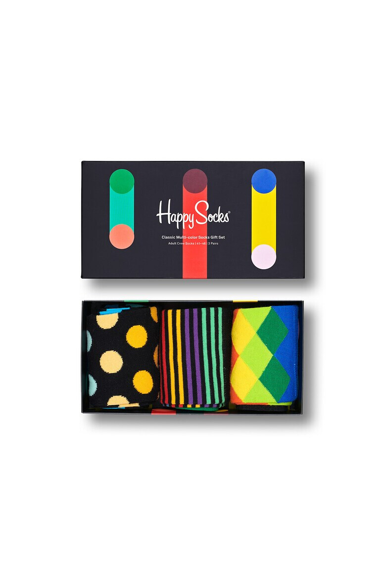 Happy Socks Унисекс дълги чорапи с десен - 3 чифта - Pepit.bg