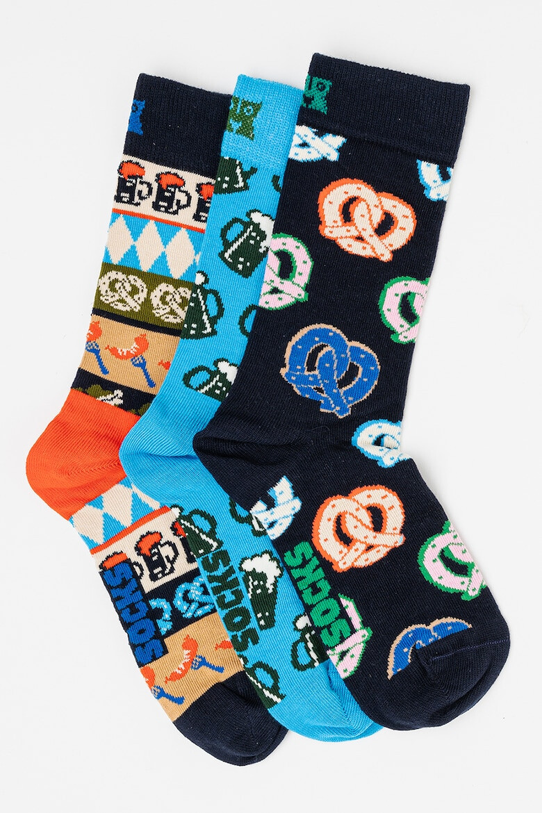 Happy Socks Унисекс дълги чорапи с шарки - 3 чифта - Pepit.bg