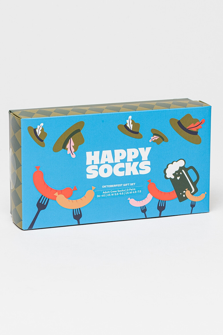 Happy Socks Унисекс дълги чорапи с шарки - 3 чифта - Pepit.bg