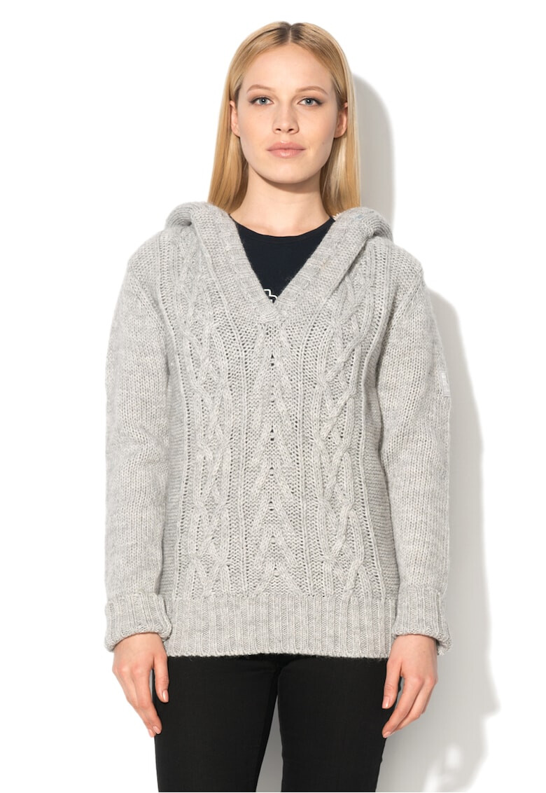 Helly Hansen Сив плетен пуловер с качулка - Pepit.bg