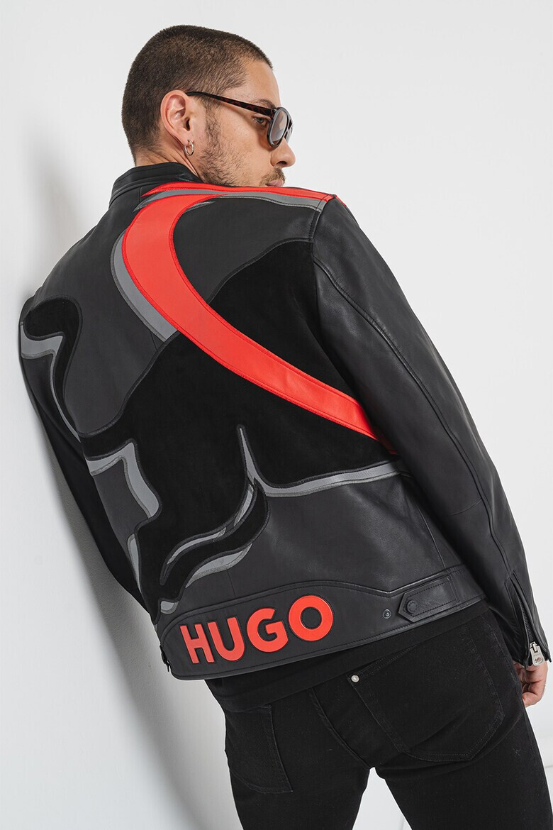 HUGO Кожено яке с принт - Pepit.bg
