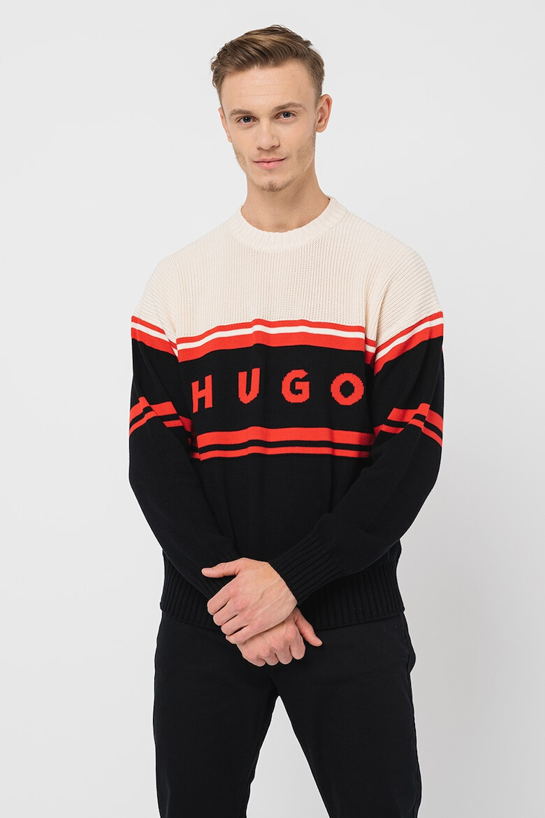 HUGO Памучен пуловер с лого - Pepit.bg