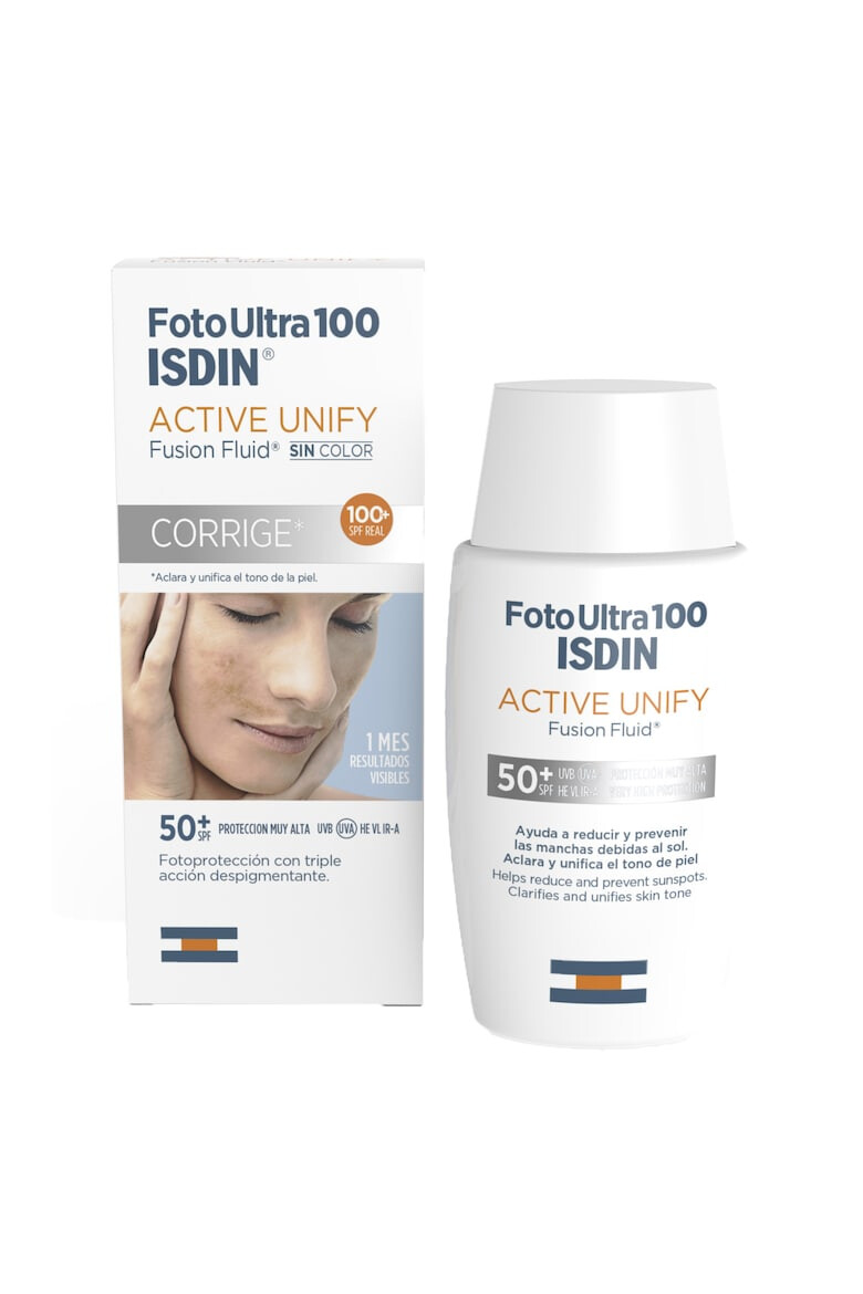 ISDIN Слънцезащитен флуид Fotoultra Active Unify 100+ SPF50+ С тройно депигментационно действие 50 мл - Pepit.bg