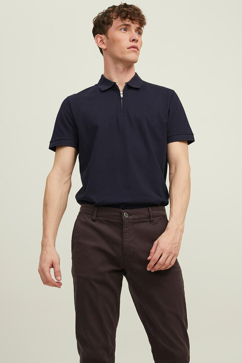 Jack & Jones Тениска Structure с яка и къс цип - Pepit.bg