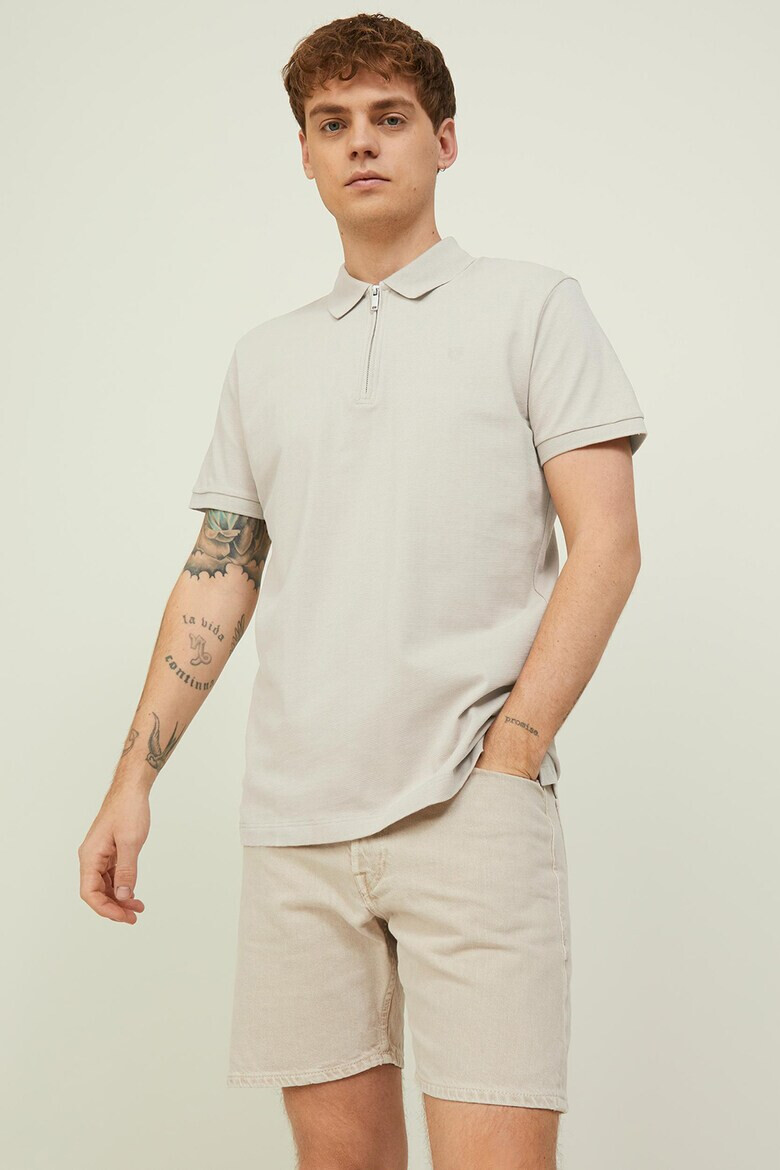 Jack & Jones Тениска Structure с яка и къс цип - Pepit.bg