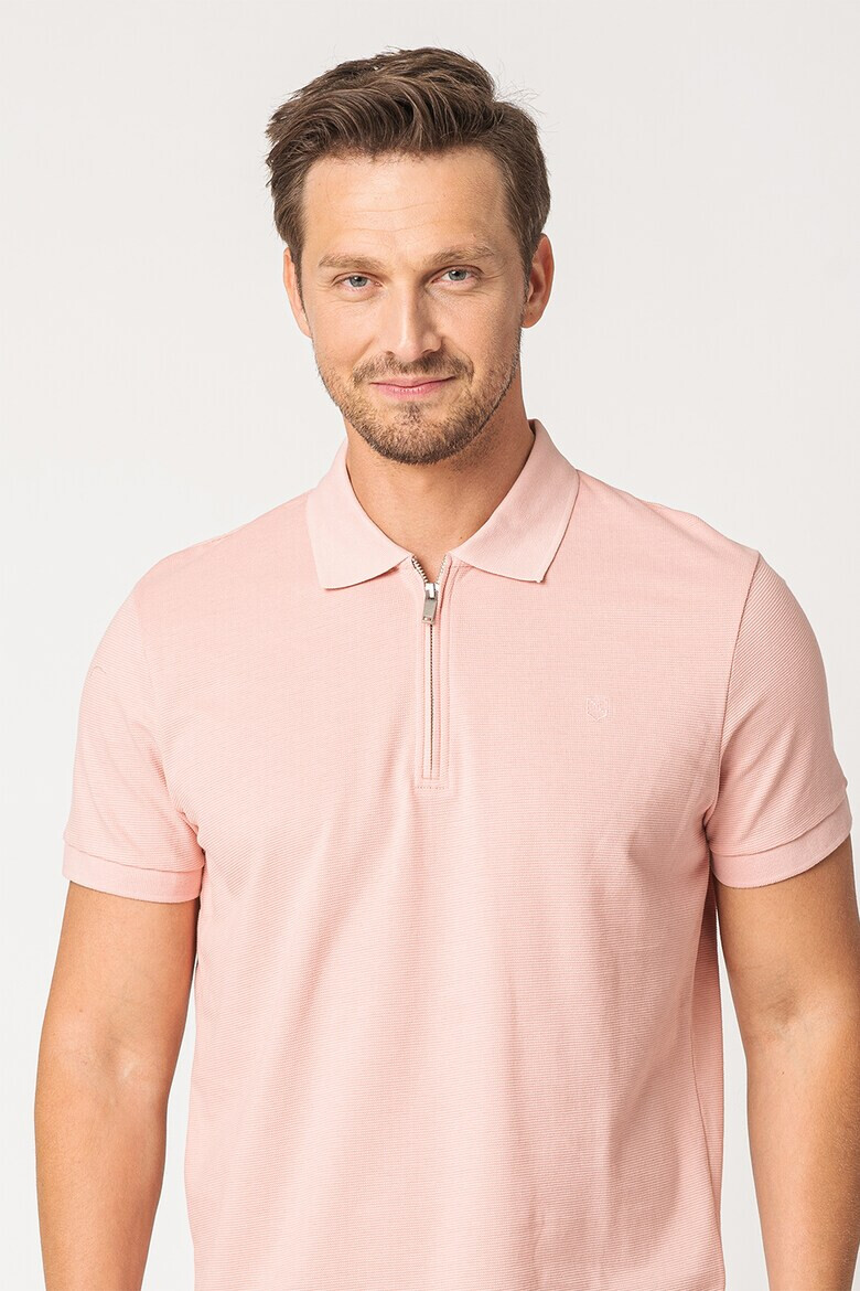 Jack & Jones Тениска Structure с яка и къс цип - Pepit.bg