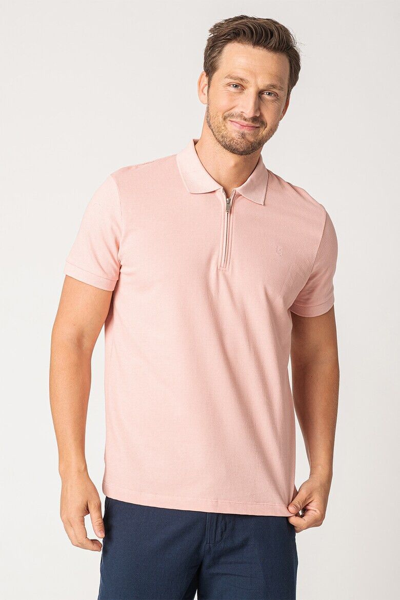 Jack & Jones Тениска Structure с яка и къс цип - Pepit.bg
