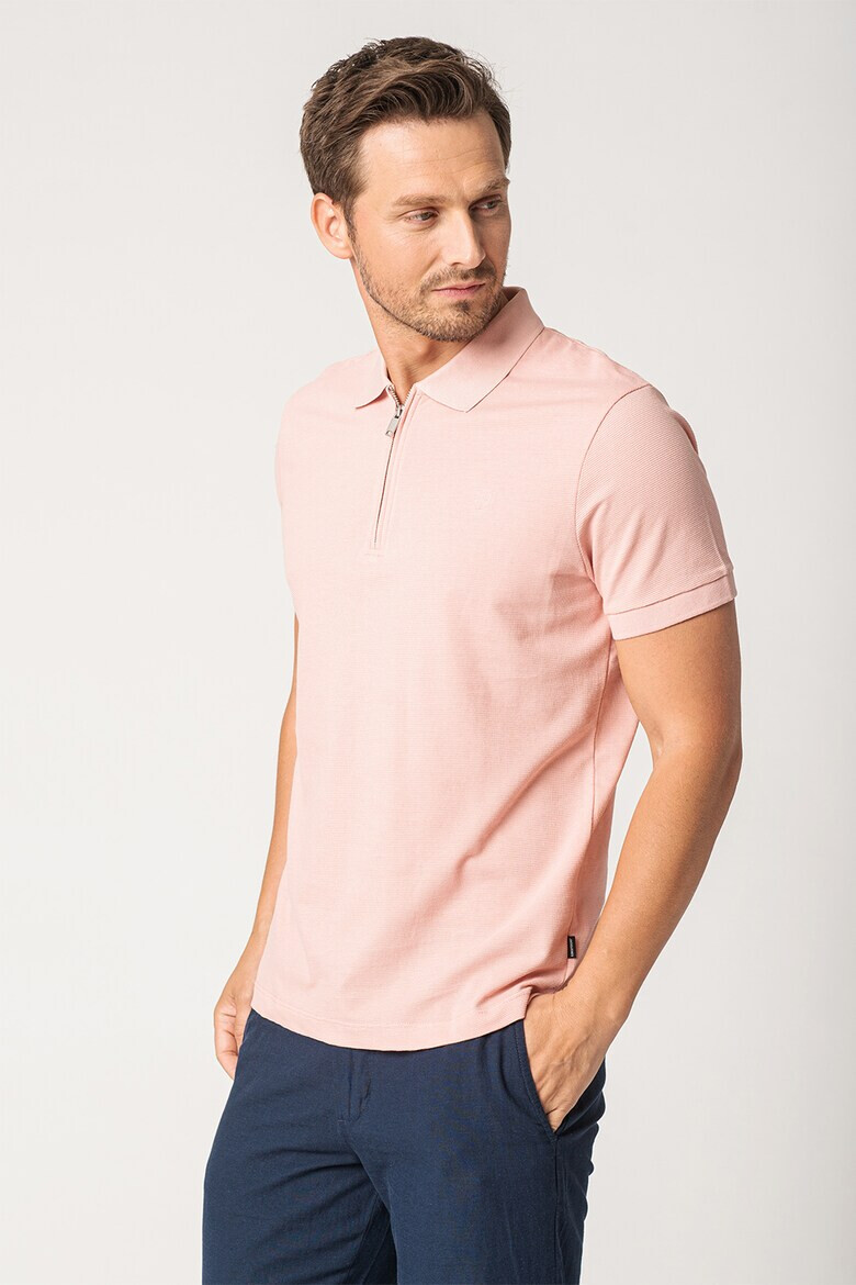 Jack & Jones Тениска Structure с яка и къс цип - Pepit.bg