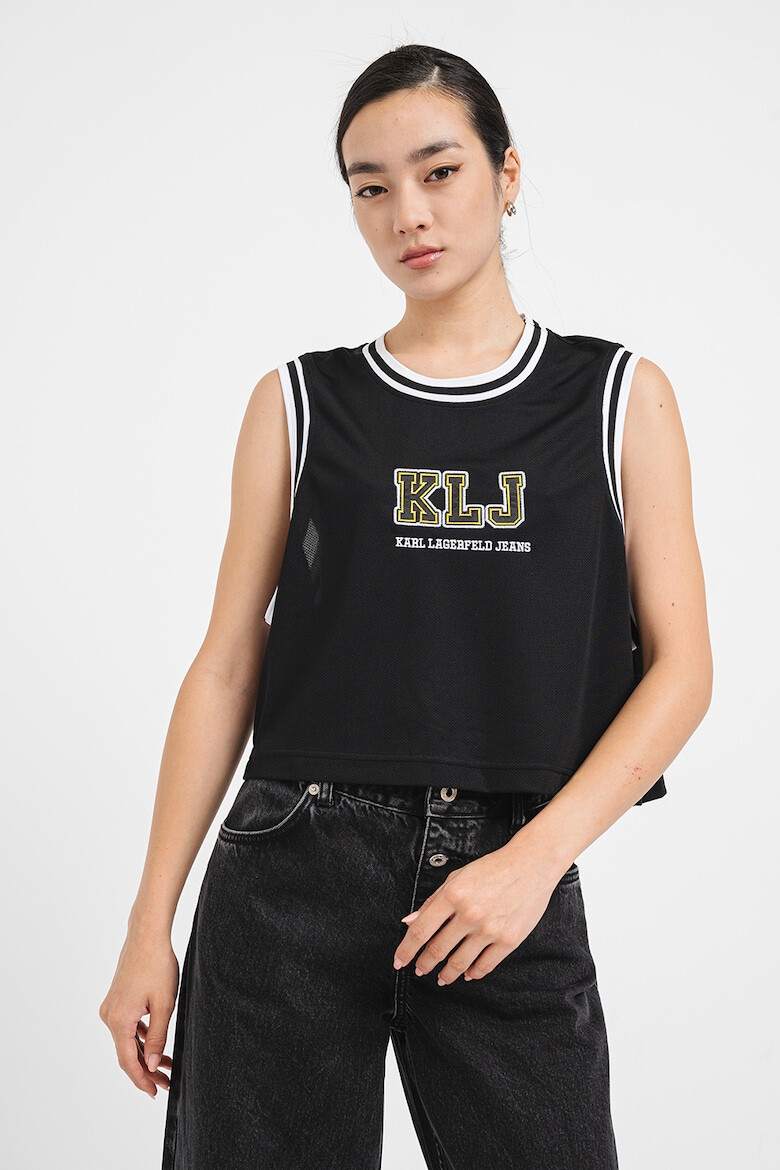 KARL LAGERFELD JEANS Къс топ с лого - Бял/Черен/Сламеножълт - Pepit.bg