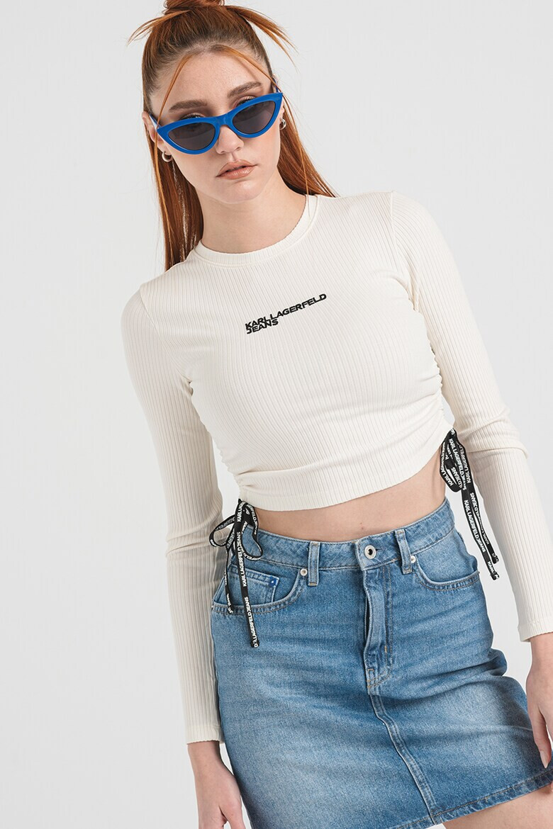 KARL LAGERFELD JEANS Къса блуза с лого - Избеляло черно/Мръснобял - Pepit.bg