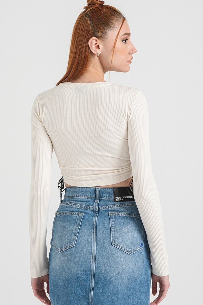 KARL LAGERFELD JEANS Къса блуза с лого - Избеляло черно/Мръснобял - Pepit.bg