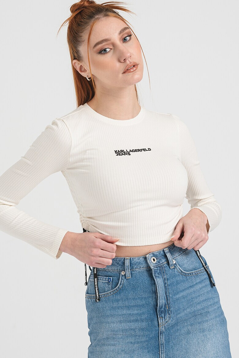 KARL LAGERFELD JEANS Къса блуза с лого - Избеляло черно/Мръснобял - Pepit.bg