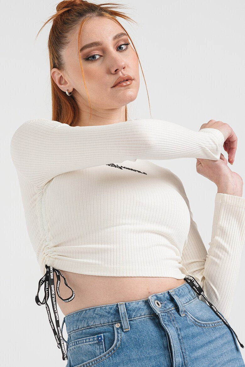 KARL LAGERFELD JEANS Къса блуза с лого - Избеляло черно/Мръснобял - Pepit.bg