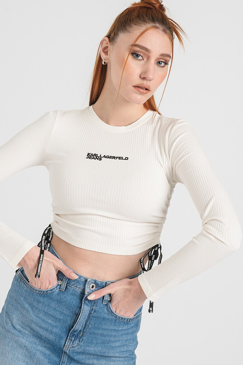KARL LAGERFELD JEANS Къса блуза с лого - Избеляло черно/Мръснобял - Pepit.bg
