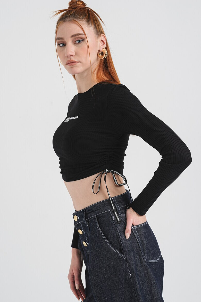KARL LAGERFELD JEANS Къса блуза с лого - Черен/Бял - Pepit.bg