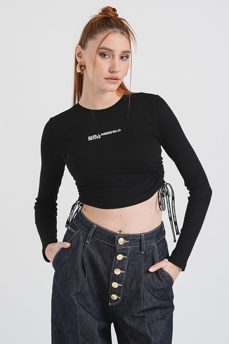 KARL LAGERFELD JEANS Къса блуза с лого - Черен/Бял - Pepit.bg