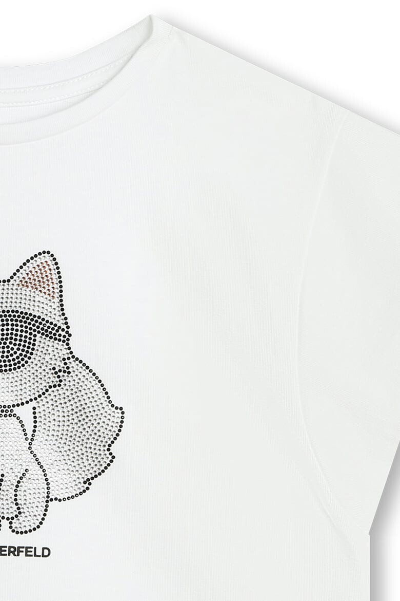 KARL LAGERFELD KIDS Къса памучна тениска с декоративни камъни - Pepit.bg