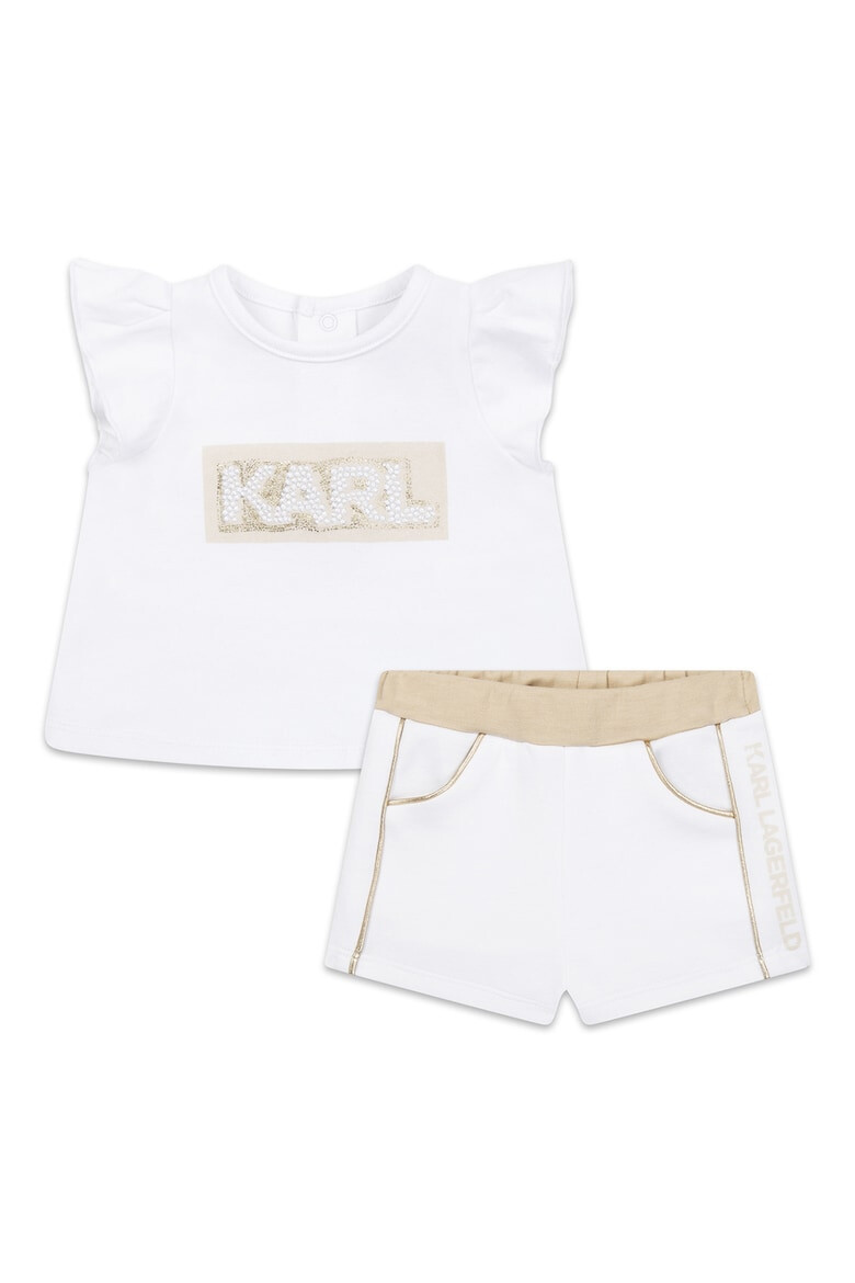 KARL LAGERFELD KIDS Тениска с памук и къс панталон с лого - 2 части - Pepit.bg