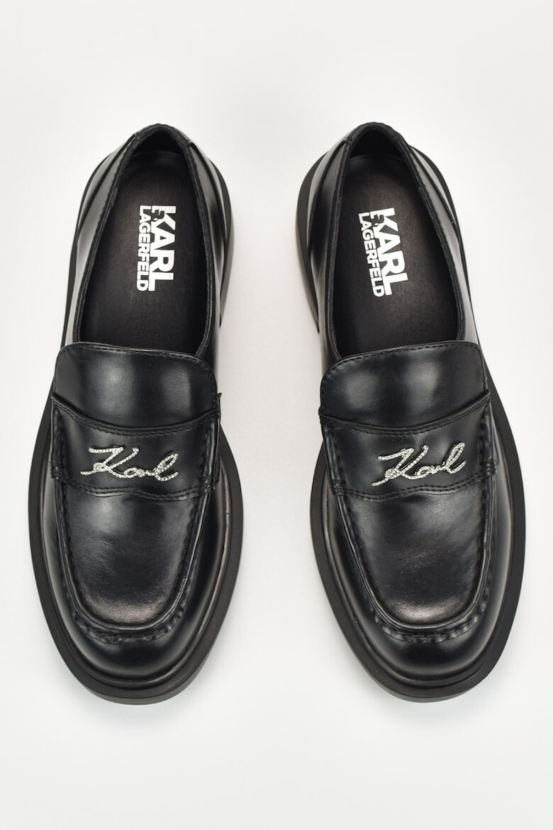 Karl Lagerfeld Кожени мокасини с лого - Черен - Pepit.bg