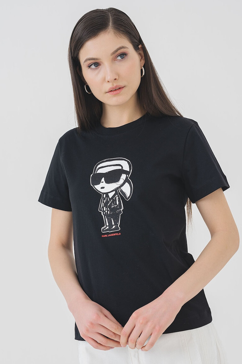 Karl Lagerfeld Тениска от органичен памук с лого - Бял/Черен - Pepit.bg