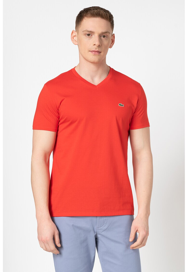 Lacoste Памучна тениска с шпиц - Pepit.bg