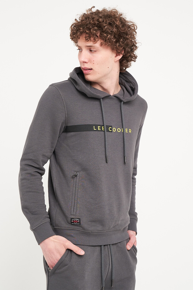 Lee Cooper Худи с лого и джобове с цип - Tъмносив - Pepit.bg