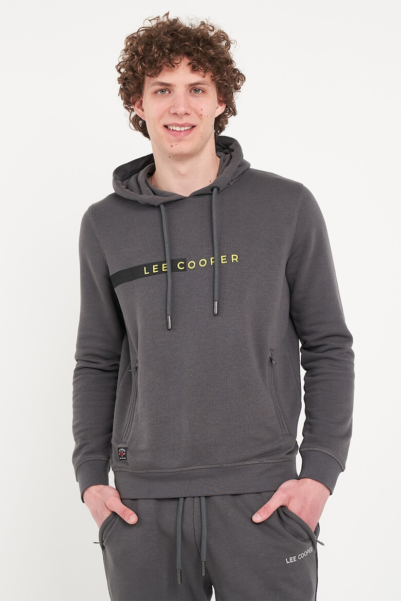 Lee Cooper Худи с лого и джобове с цип - Tъмносив - Pepit.bg