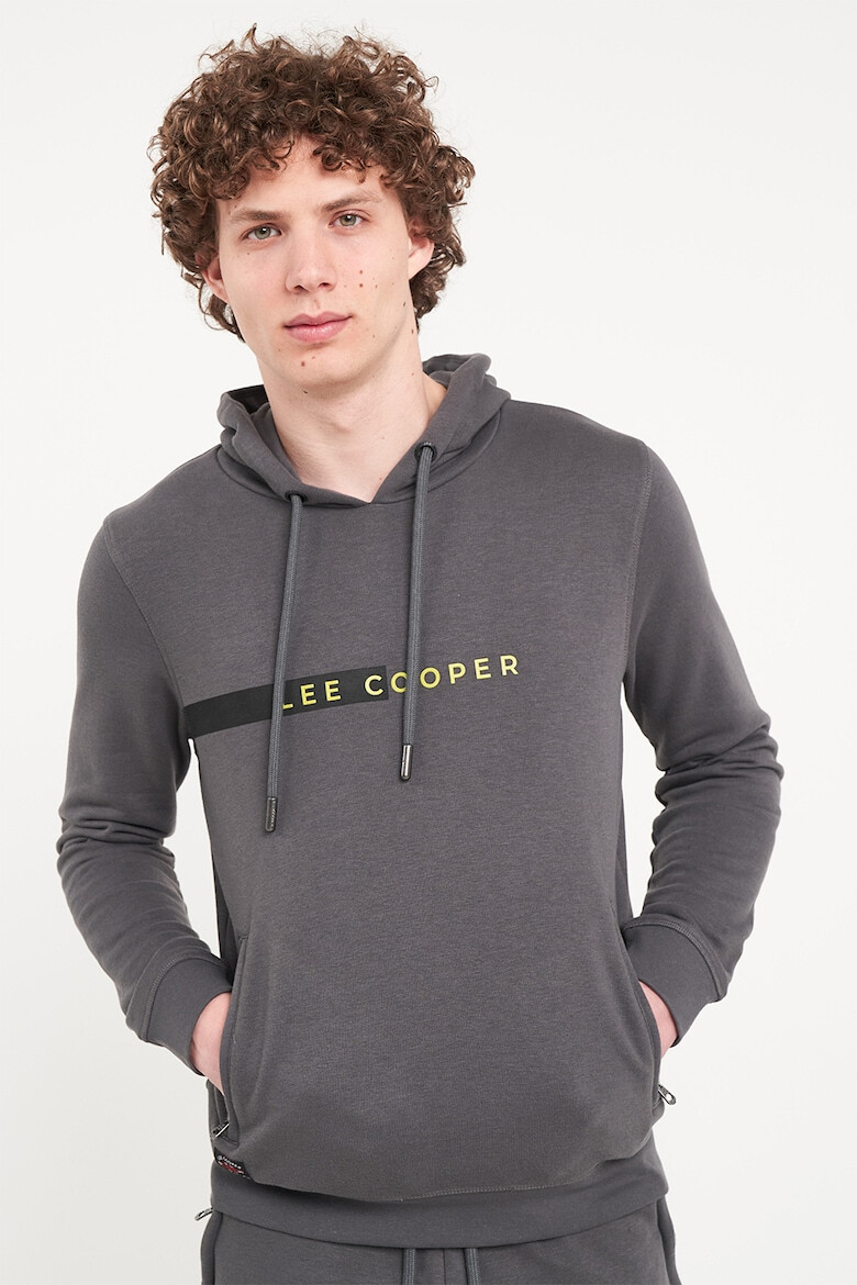 Lee Cooper Худи с лого и джобове с цип - Tъмносив - Pepit.bg
