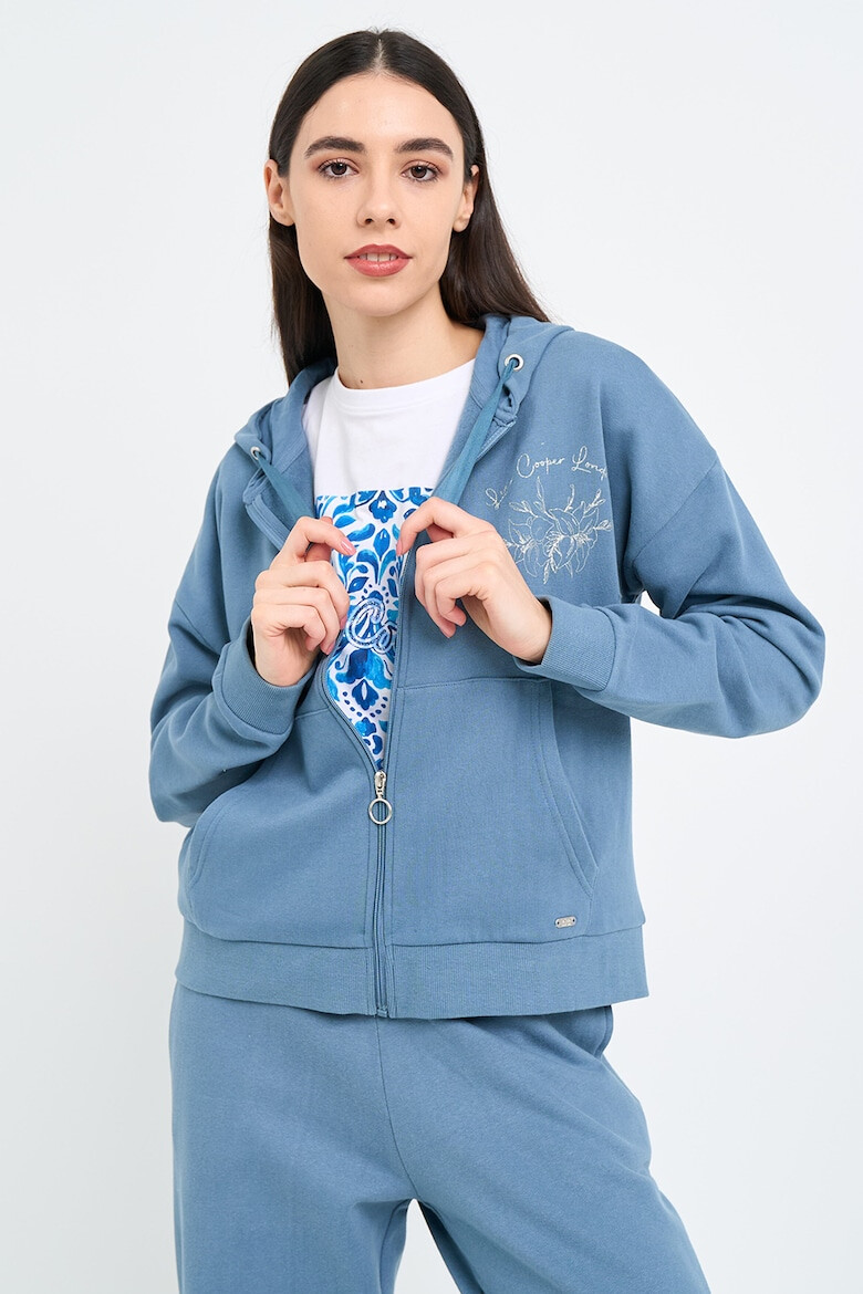 Lee Cooper Худи с цип и паднали ръкави - Прашно синьо - Pepit.bg