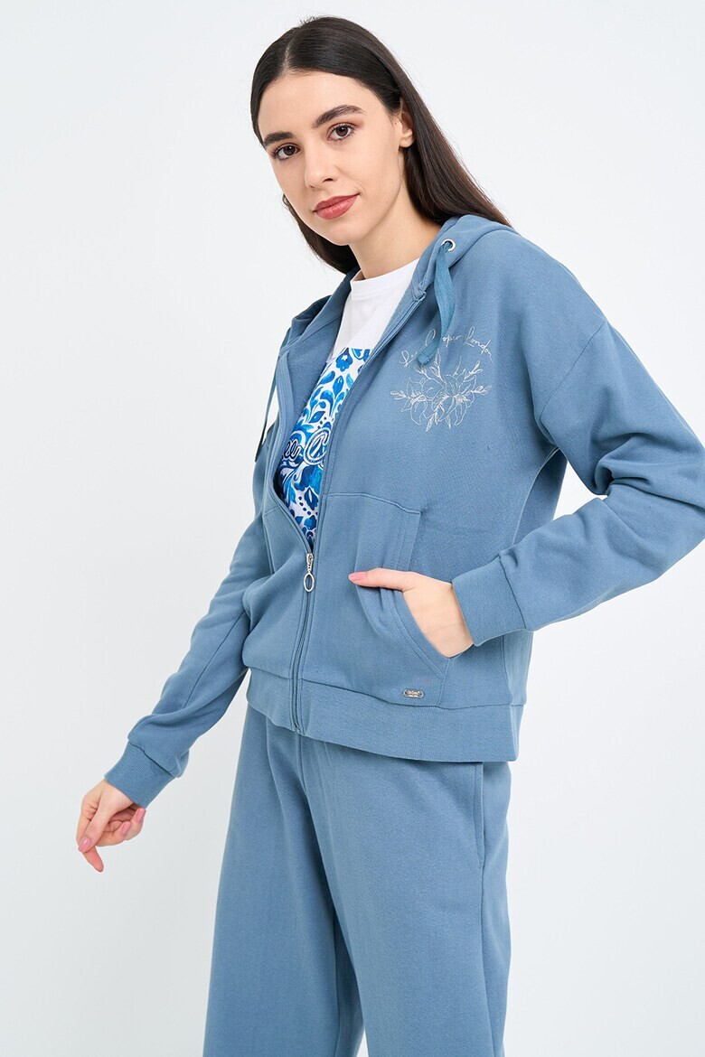 Lee Cooper Худи с цип и паднали ръкави - Прашно синьо - Pepit.bg