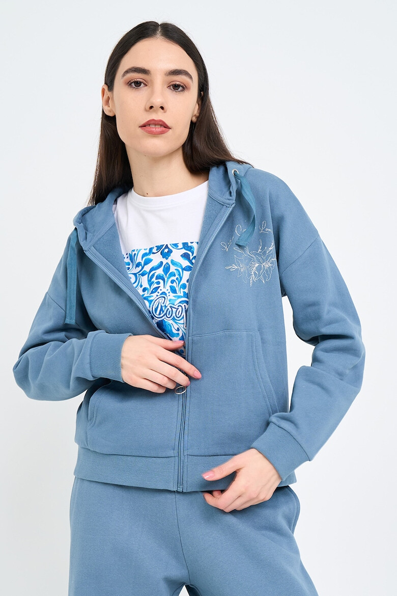 Lee Cooper Худи с цип и паднали ръкави - Прашно синьо - Pepit.bg