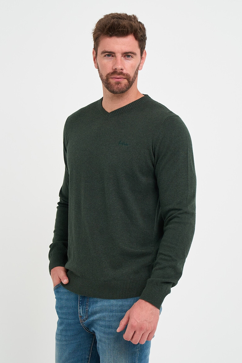 Lee Cooper Памучен пуловер с шпиц - Pepit.bg