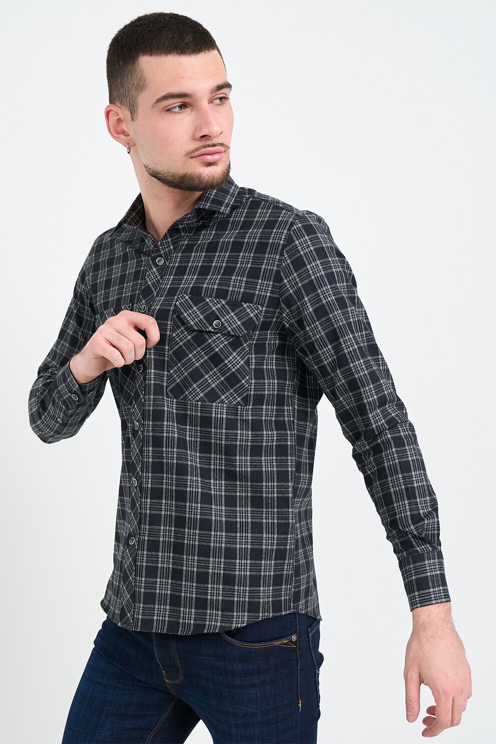 Lee Cooper Риза с джобове на гърдите - Черен/Tъмносив - Pepit.bg