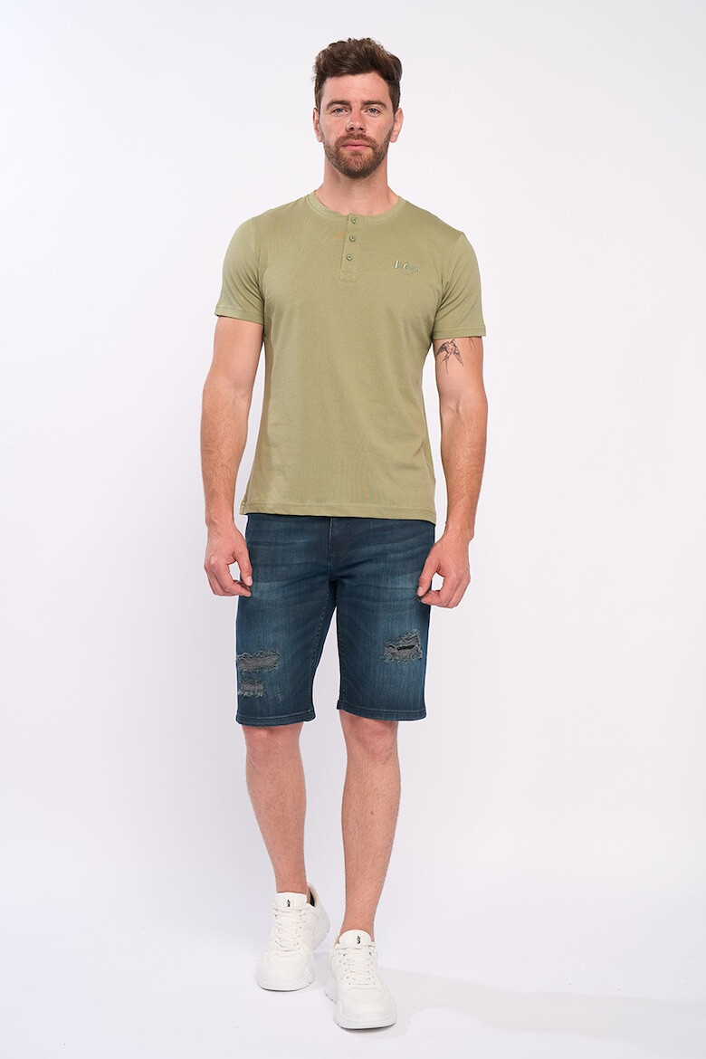 Lee Cooper Тениска с деколте Henley и лого - Pepit.bg