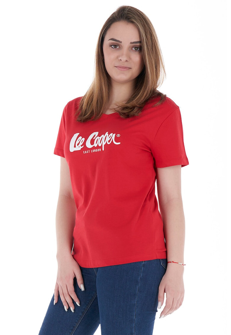 Lee Cooper Тениска с шпиц деколте и лого - Pepit.bg