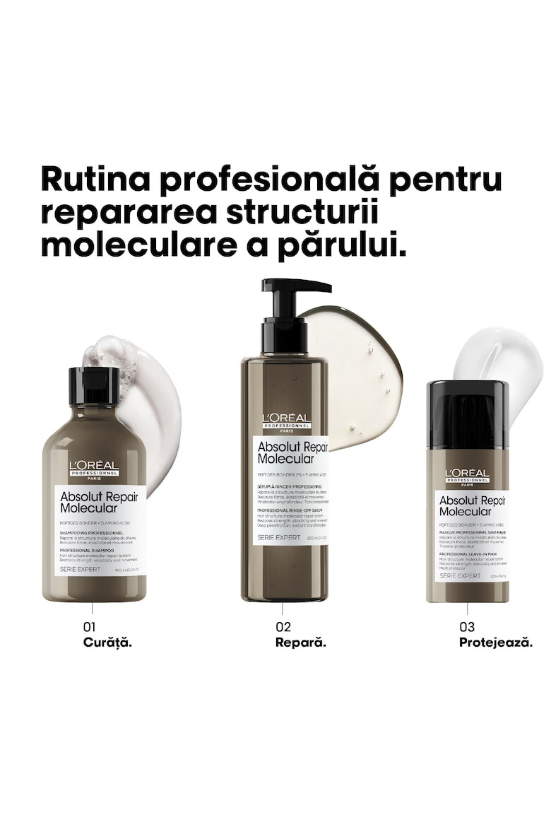 LOreal Professionnel Шампоан за увредена коса Serie Expert Absolut Repair Molecular формулиран с пептидни връзки и 5 аминокиселини възстановява макромолекулната структура на косъма без сулфати. - Pepit.bg