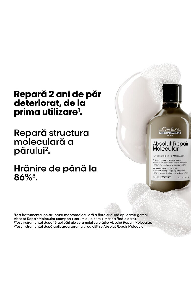 LOreal Professionnel Шампоан за увредена коса Serie Expert Absolut Repair Molecular формулиран с пептидни връзки и 5 аминокиселини възстановява макромолекулната структура на косъма без сулфати. - Pepit.bg