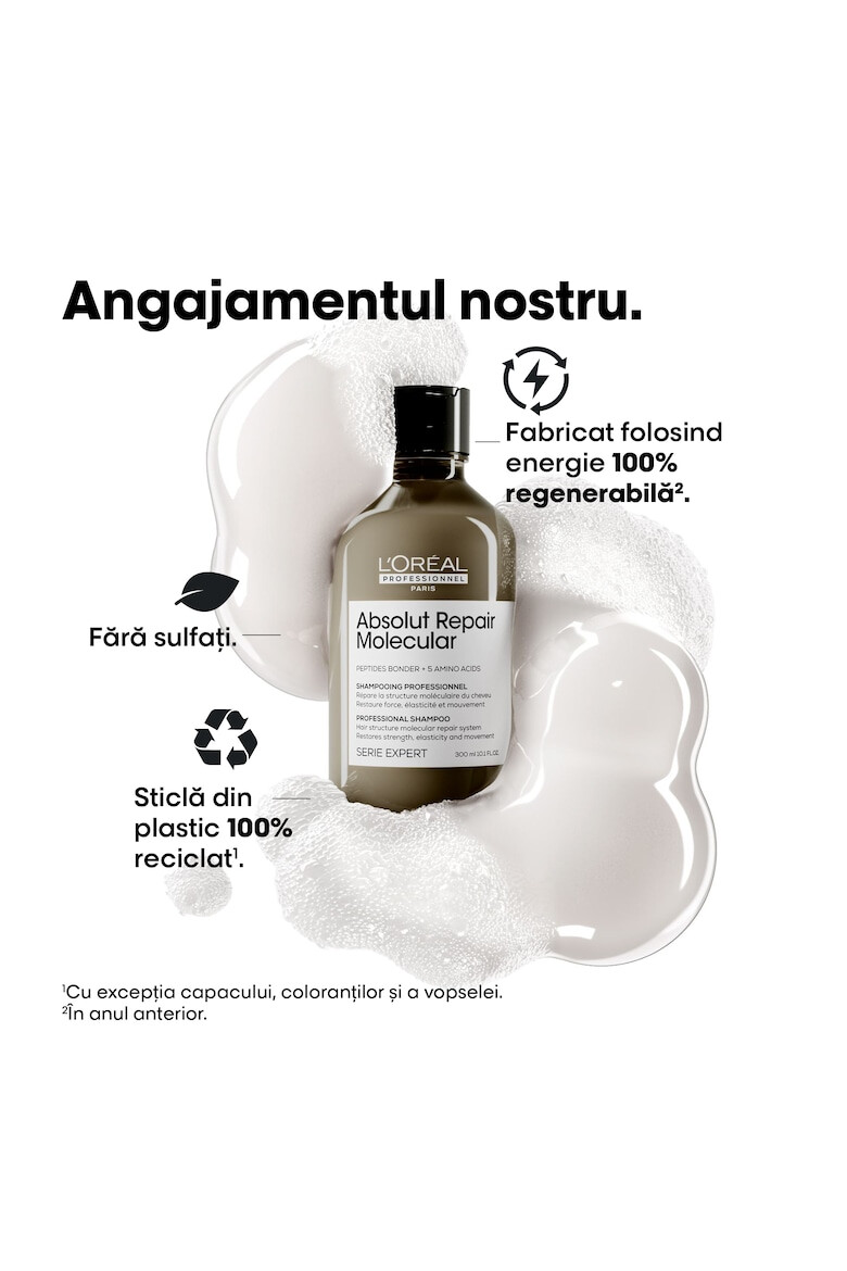 LOreal Professionnel Шампоан за увредена коса Serie Expert Absolut Repair Molecular формулиран с пептидни връзки и 5 аминокиселини възстановява макромолекулната структура на косъма без сулфати. - Pepit.bg