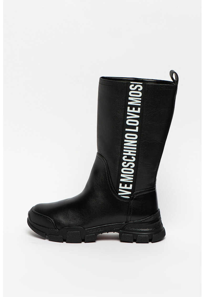 Love Moschino Кожени ботуши с лого - Pepit.bg