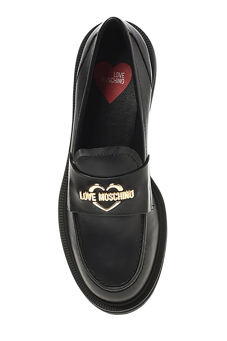 Love Moschino Кожени мокасини с метално лого - Pepit.bg