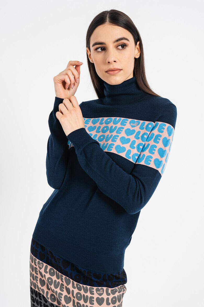 Love Moschino Пуловер с вълна и текстови панел - Pepit.bg